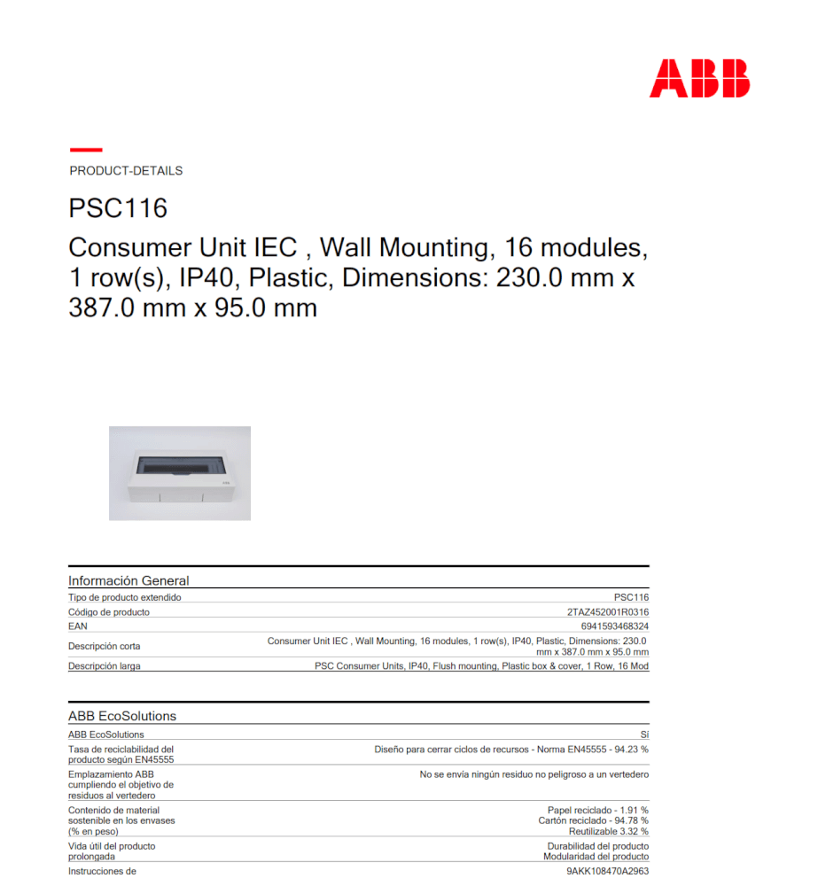 ตู้คอนซูมเมอร์ใส่เบรกเกอร์ 16 ช่อง ABB PSC116 Consumer Unit IEC IP40 Plastic Box & Cover_6